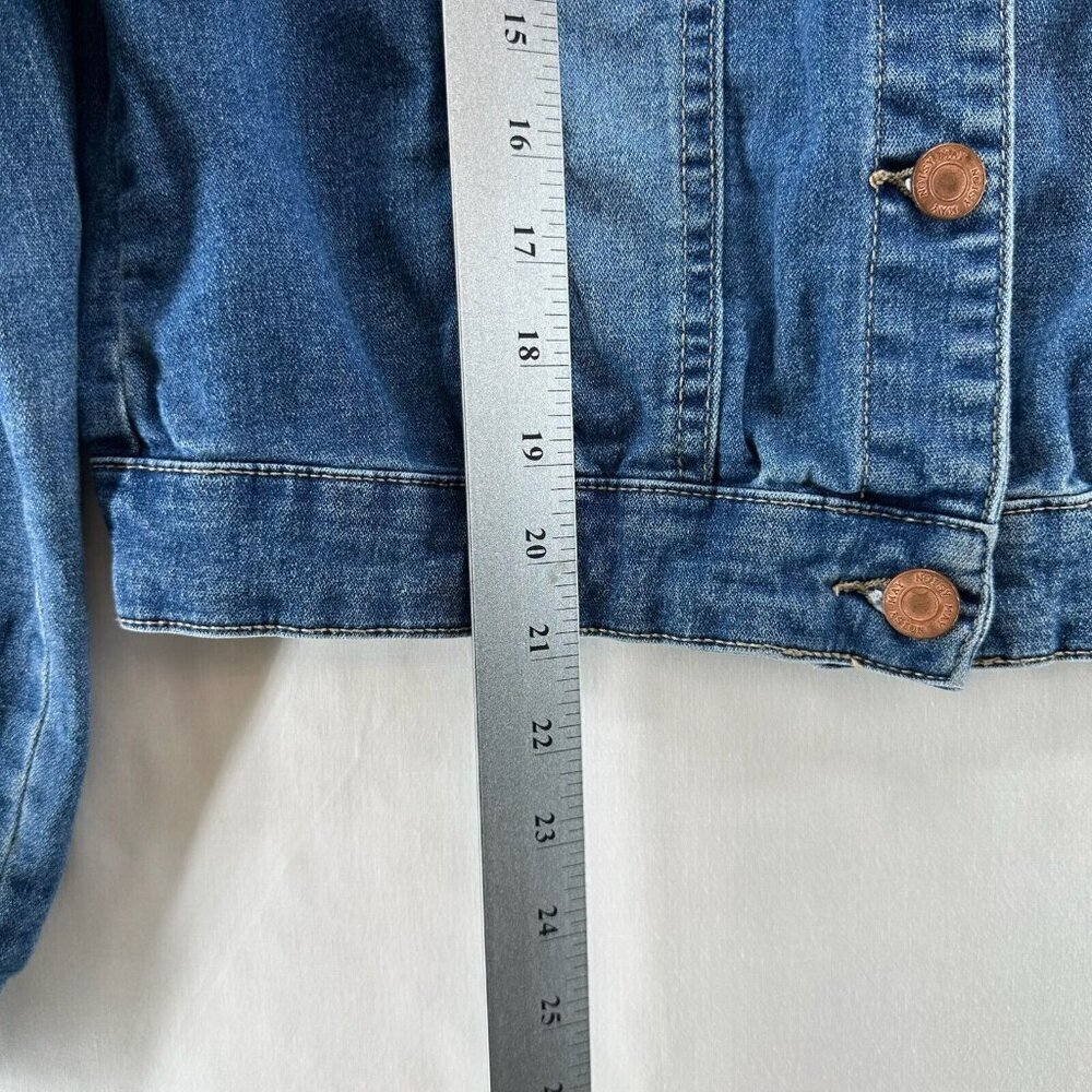 Noisy may Jacket Womens Sz M Denim Trucker Button Front Long Sleeve Stretch Blue - Picture 12 of 12